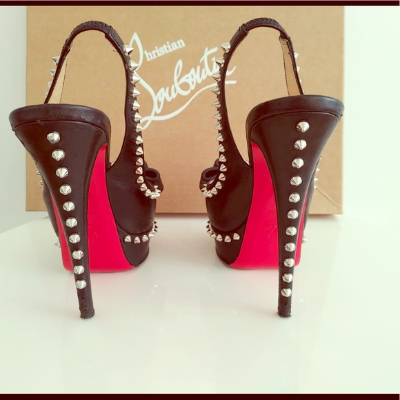 Louboutin Black Leather Studded Slingback Pumps